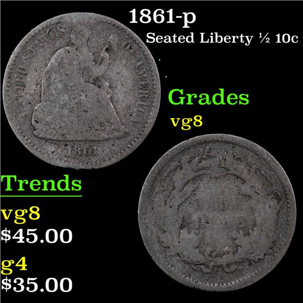 1861-p Seated Liberty Half Dime 1/2 10c Grades vg, very good
