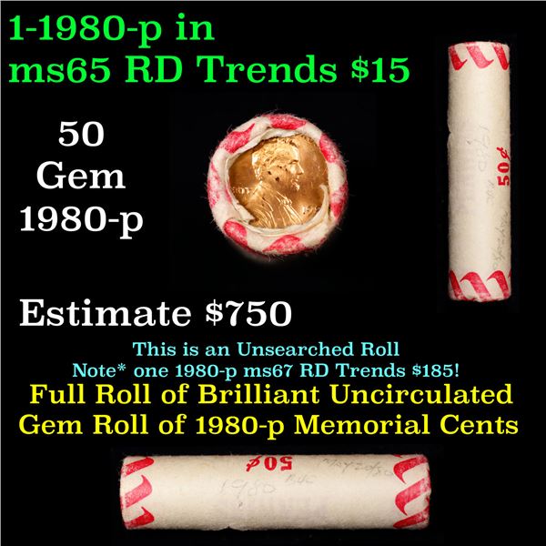 Shotgun Lincoln 1c roll, 1980-P 50 pcs steel strong