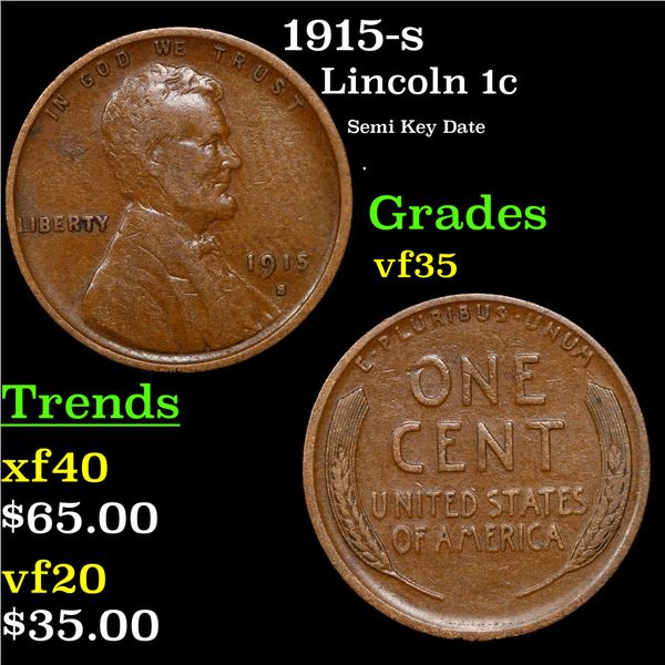 1915-s Lincoln Cent 1c Grades vf++