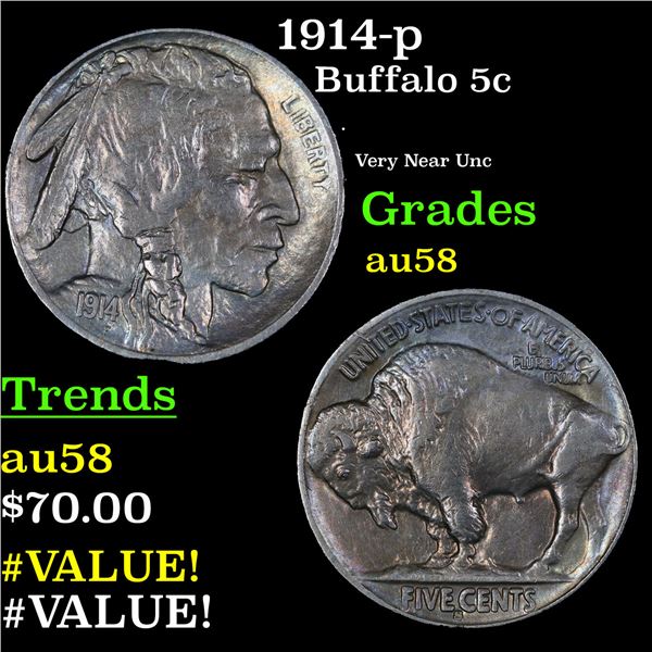 1914-p Buffalo Nickel 5c Grades Choice AU/BU Slider