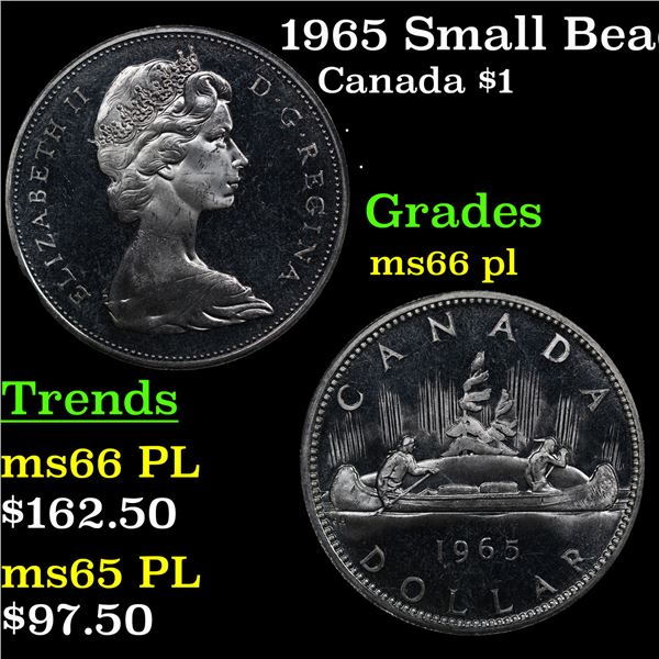 1965 Small Beads, Blunt 5 Canada Dollar $1 Grades GEM+ UNC PL