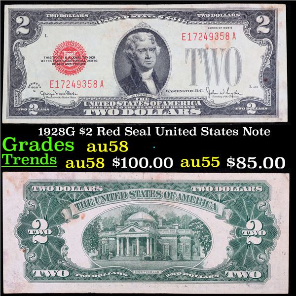 1928G $2 Red Seal United States Note Grades Choice AU/BU Slider