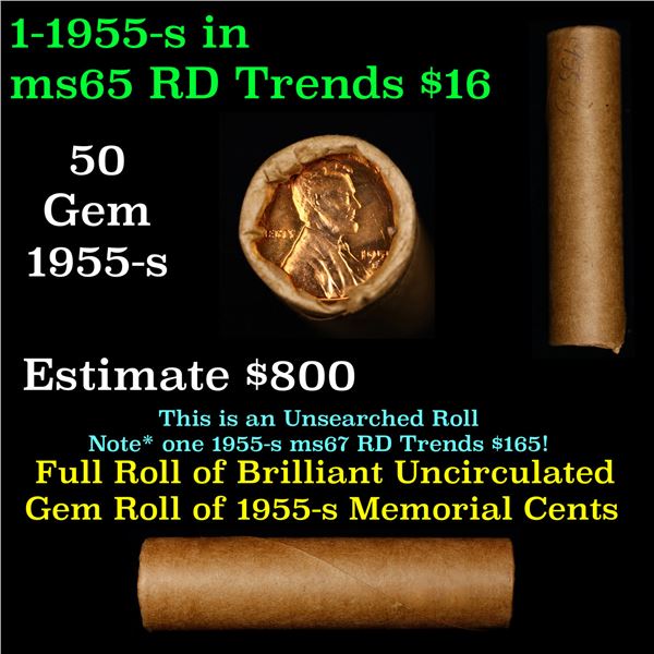 Shotgun Lincoln 1c roll, 1955-s 50 pcs Brandt Wrapper.