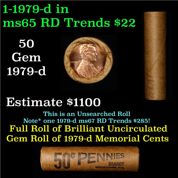 Shotgun Lincoln 1c roll, 1979-d 50 pcs Brandt Wrapper.