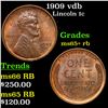 Image 1 : 1909 vdb Lincoln Cent 1c Grades Gem+ Unc RB