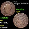 Image 1 : 1803 Draped Bust Half Cent 1/2c Grades vg+