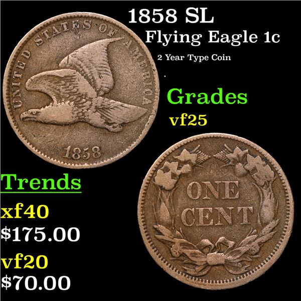 1858 SL Flying Eagle Cent 1c Grades vf+