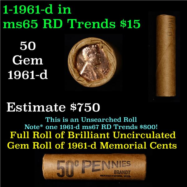 Shotgun Lincoln 1c roll, 1961-d 50 pcs Brandt Wrapper.