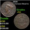 Image 1 : 1818 Coronet Head Large Cent 1c Grades vf++