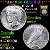 Image 1 : ***Auction Highlight*** 1927-d Peace Dollar $1 Graded Select+ Unc By USCG (fc)