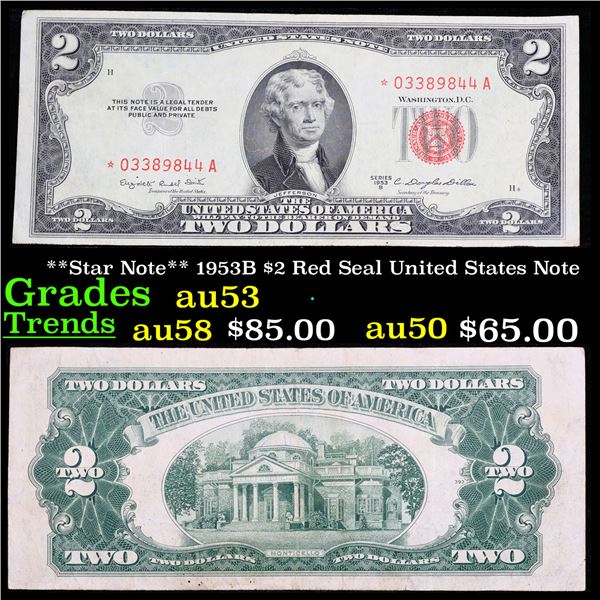 **Star Note** 1953B $2 Red Seal United States Note Grades Select AU