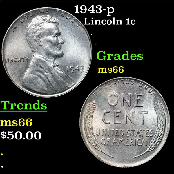 1943-p Lincoln Cent 1c Grades GEM+ Unc