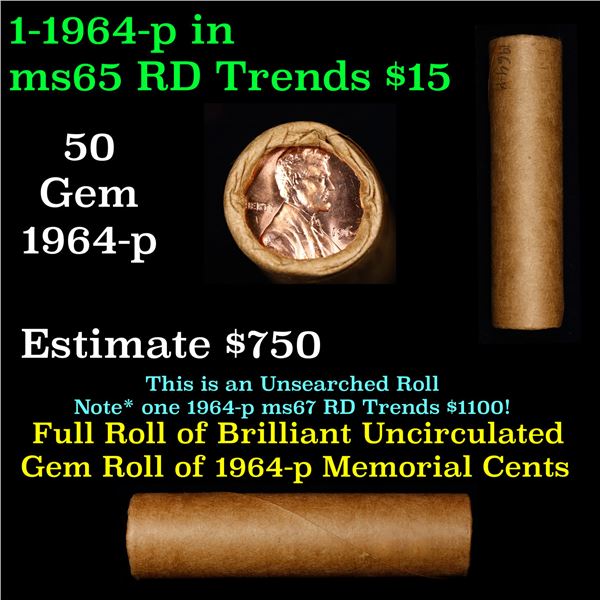 Shotgun Lincoln 1c roll, 1964-p 50 pcs Brandt Wrapper.