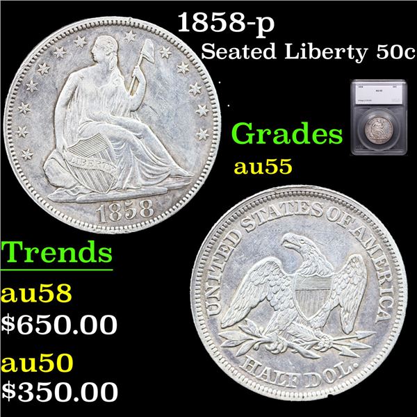 1858-p Seated Half Dollar 50c Graded au55 By SEGS
