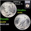 Image 1 : 1924-p Peace Dollar $1 Graded ms66 BY SEGS