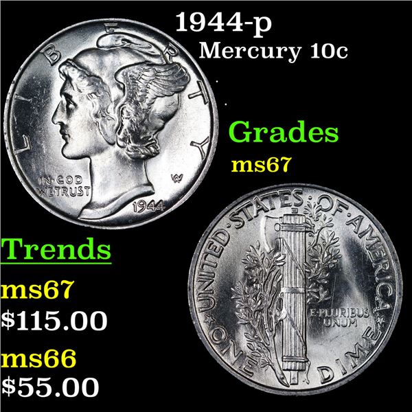 1944-p Mercury Dime 10c Grades GEM++ Unc