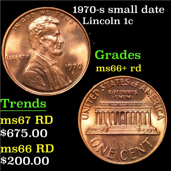 1970-s small date Lincoln Cent 1c Grades GEM++ RD