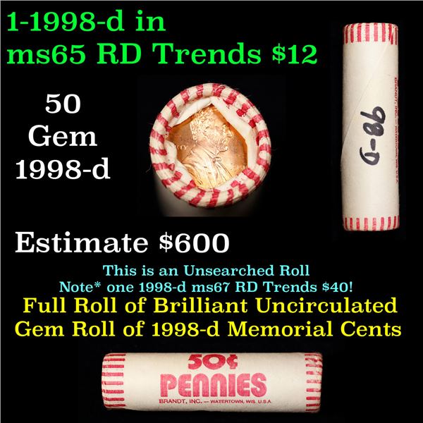 Shotgun Lincoln 1c roll, 1998-d 50 pcs Brandt Wrapper.