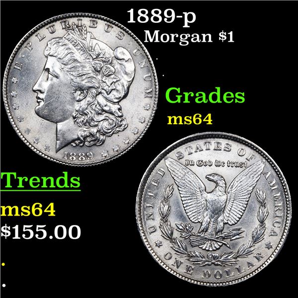 1889-p Morgan Dollar $1 Grades Choice Unc