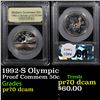 Image 1 : Proof 1992-S Olympic Modern Commem Half Dollar 50c Graded GEM++ Proof Deep Cameo BY USCG