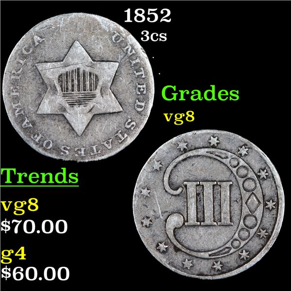 1852 Three Cent Silver 3cs Grades vg, very good