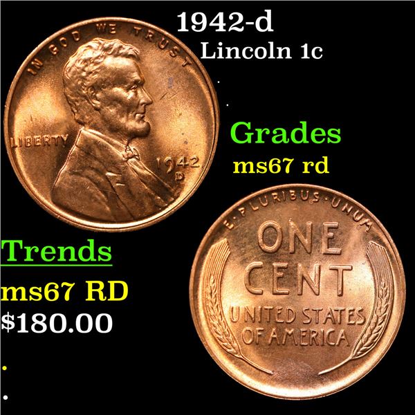 1942-d Lincoln Cent 1c Grades GEM++ Unc RD