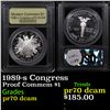 Image 1 : Proof 1989-s Congress Modern Commem Dollar $1 Graded GEM++ Proof Deep Cameo BY USCG