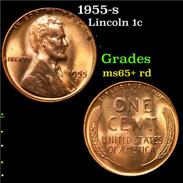 1955-s Lincoln Cent 1c Grades Gem+ Unc RD