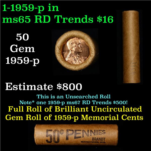 Shotgun Lincoln 1c roll, 1959-p 50 pcs Brandt Wrapper.