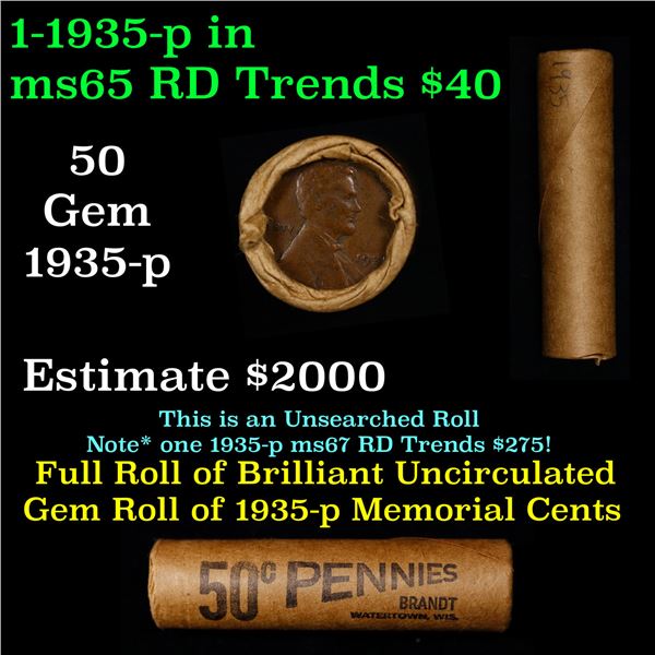 Shotgun Lincoln 1c roll, 1935-p 50 pcs Brandt Wrapper.
