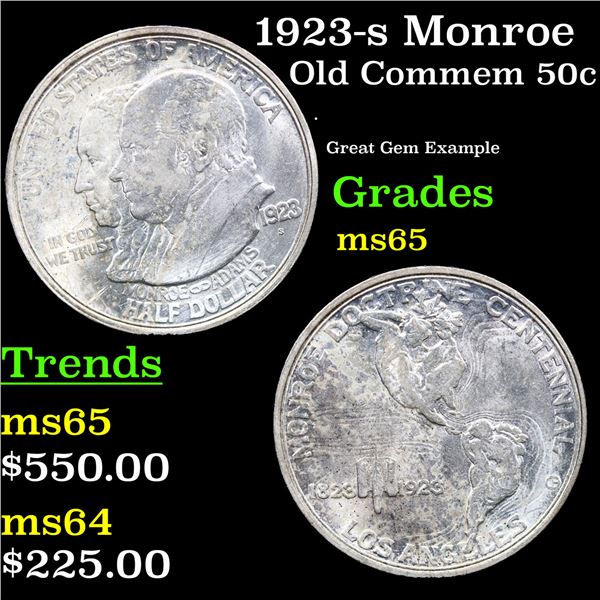 1923-s Monroe Old Commem Half Dollar 50c Grades GEM Unc
