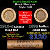 Image 1 : Mixed small cents 1c orig shotgun roll, 1916-d Wheat Cent, 1898 Indian Cent other end, Brinks Wrappe