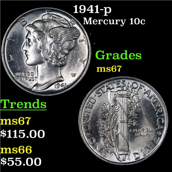 1941-p Mercury Dime 10c Grades GEM++ Unc