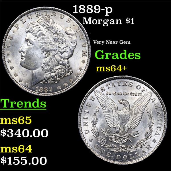 1889-p Morgan Dollar $1 Grades Choice+ Unc