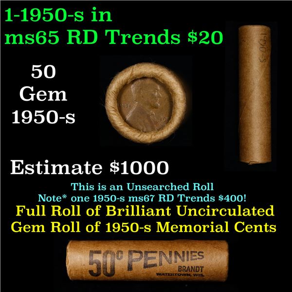 Shotgun Lincoln 1c roll, 1950-s 50 pcs Brandt Wrapper.