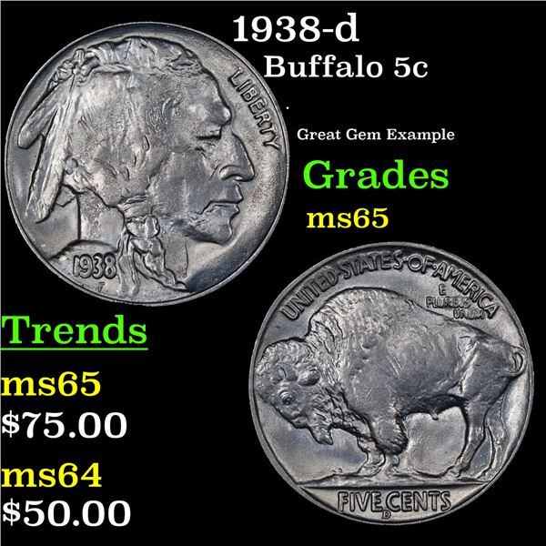 1938-d Buffalo Nickel 5c Grades GEM Unc