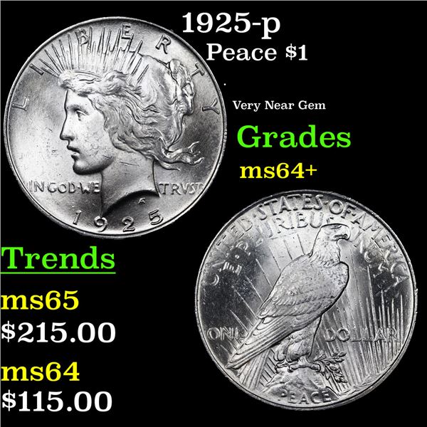 1925-p Peace Dollar $1 Grades Choice+ Unc