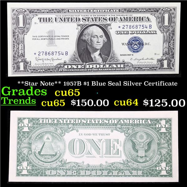 **Star Note** 1957B $1 Blue Seal Silver Certificate Grades Gem CU
