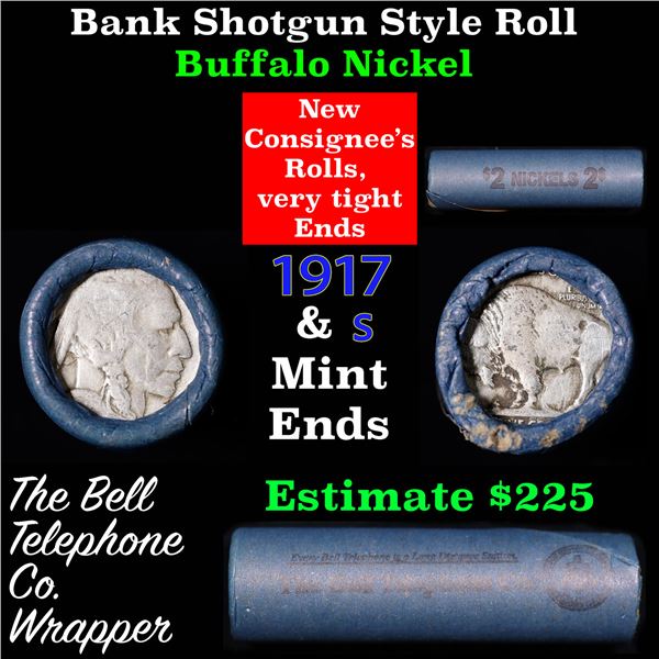 Buffalo Nickel Shotgun Roll in Old Bank Style 'Bell Telephone'  Wrapper 1917 &s Mint Ends Grades