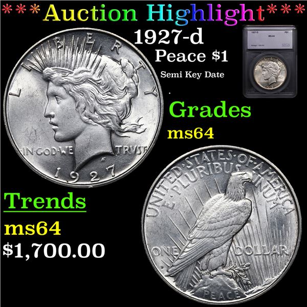 ***Auction Highlight*** 1927-d Peace Dollar $1 Graded ms64 BY SEGS (fc)