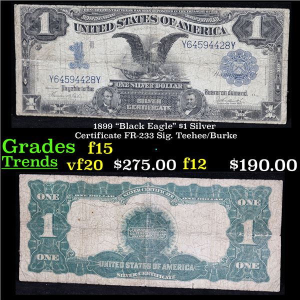 1899 "Black Eagle" $1 Silver Certificate FR-233 Sig. Teehee/Burke Grades f+