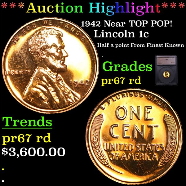 Proof ***Auction Highlight*** 1942 Lincoln Cent Near TOP POP! 1c Graded pr67 rd By SEGS (fc)
