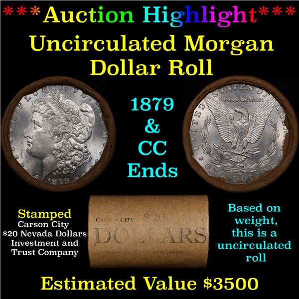 ***Auction Highlight*** 1879 & CC Uncirculated Morgan Dollar Shotgun Roll (fc)