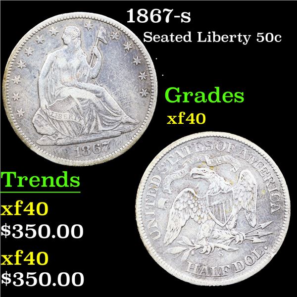 1867-s Seated Half Dollar 50c Grades xf