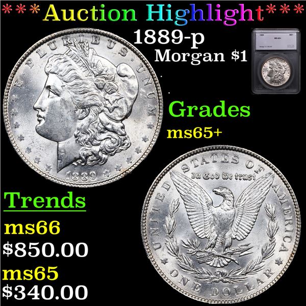 ***Auction Highlight*** 1889-p Morgan Dollar $1 Graded ms65+ BY SEGS (fc)