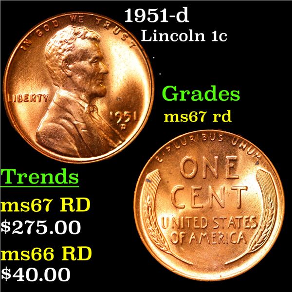 1951-d Lincoln Cent 1c Grades GEM++ Unc RD