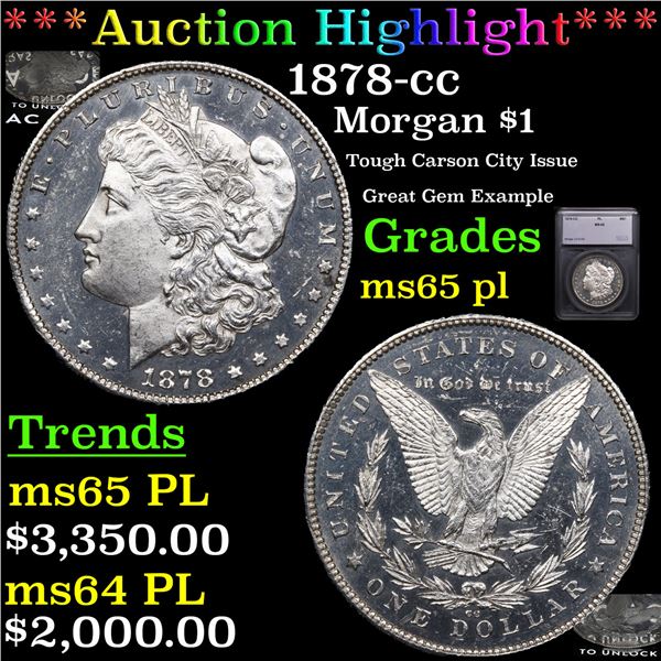 ***Auction Highlight*** 1878-cc Morgan Dollar $1 Graded ms65 pl BY SEGS (fc)