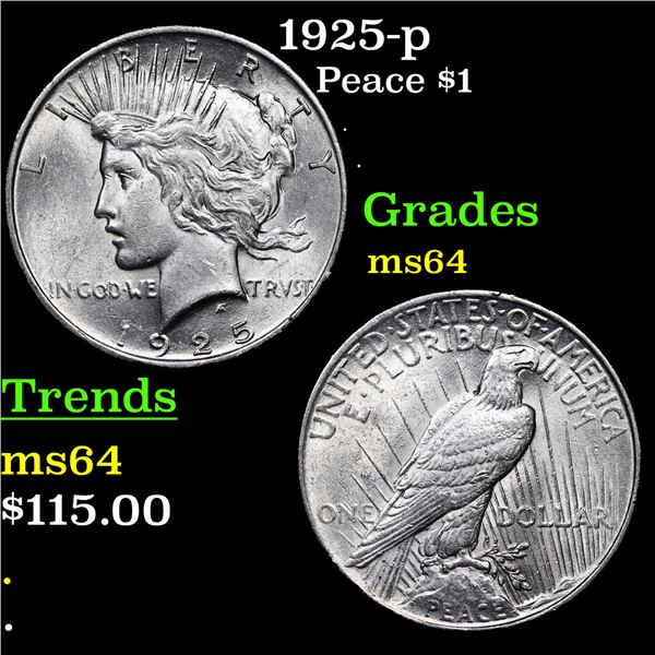 1925-p Peace Dollar $1 Grades Choice Unc