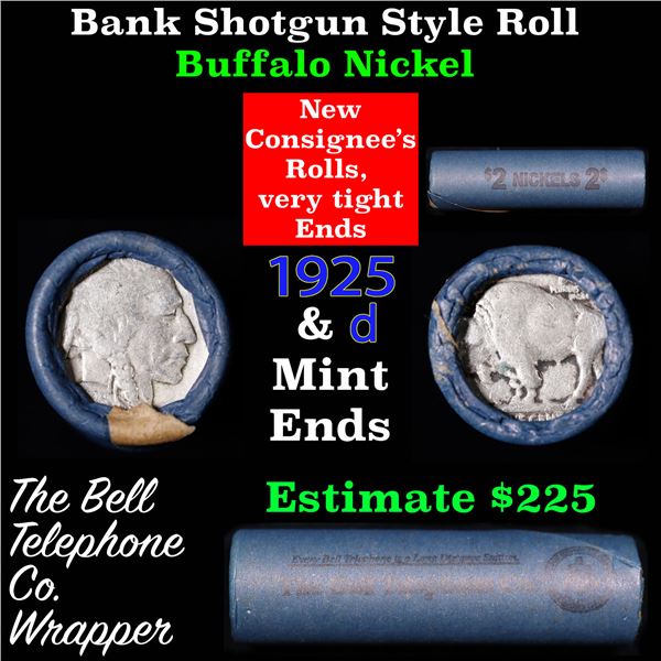 Buffalo Nickel Shotgun Roll in Old Bank Style 'Bell Telephone'  Wrapper 1925 &d Mint Ends Grades