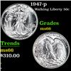 Image 1 : 1947-p Walking Liberty Half Dollar 50c Grades GEM+ Unc